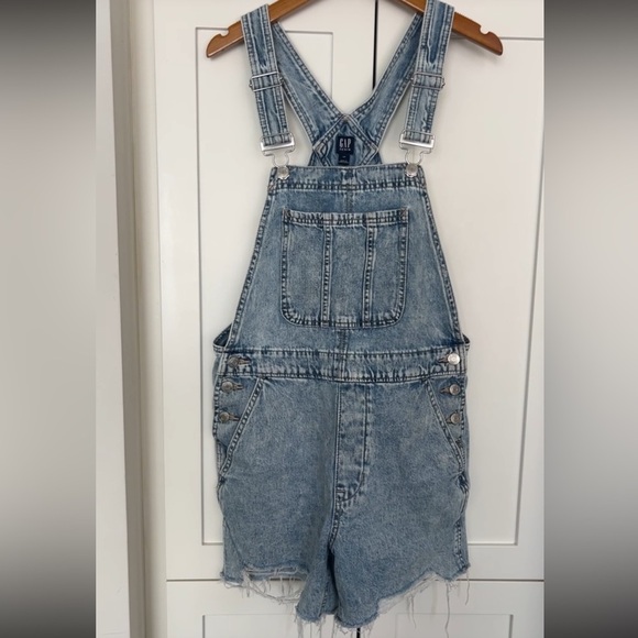 Gap Distressed Denim Short Overalls Shortalls Size S - Picture 1 of 17